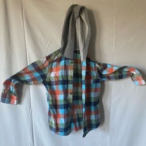 Boys Plaid Hooded Button-up T-shirt